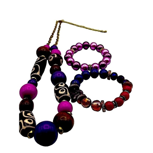 Colorful Beaded Necklace & Bracelet Set Fun Funky and Fabulous Jewelry 12” Nec - Picture 9 of 9